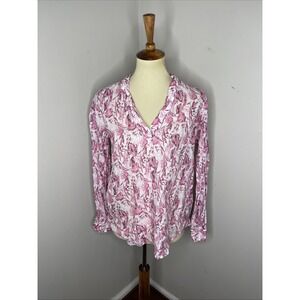 120% LINO Pink White Floral Longsleeve Linen Tunic Shirt Sz 42